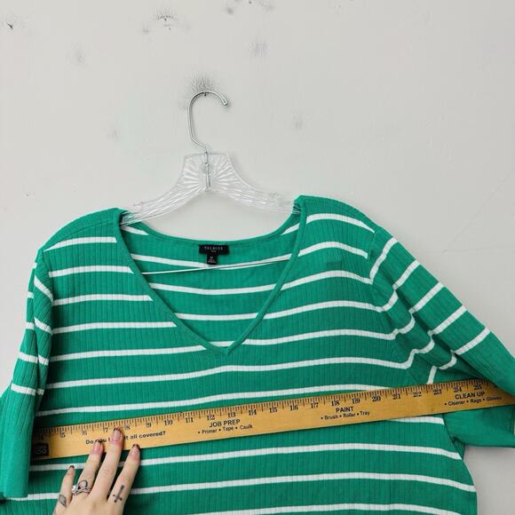 Talbots Green And White V Neck Short Sleeve Ribbed Blouse Women’s Size 2X - Picture 4 of 7